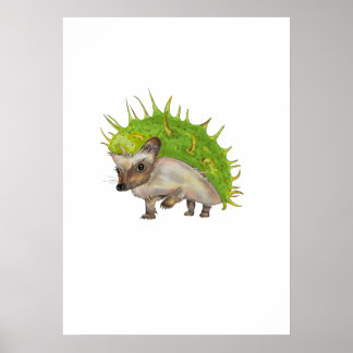 クリ栗のハリネズミ植物画 ポスター