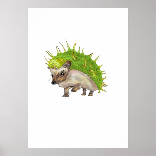 クリ栗のハリネズミ植物画 ポスター (正面)