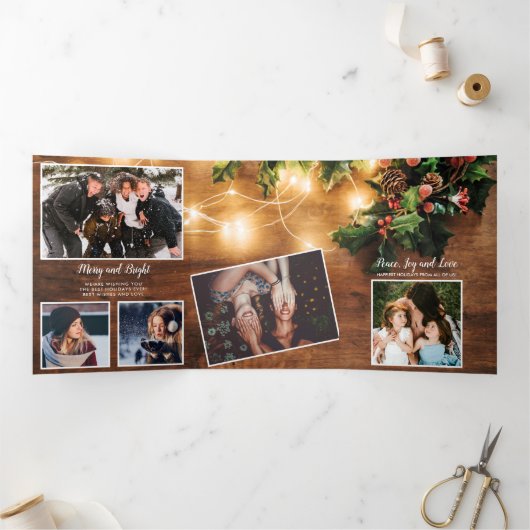 クリ素朴スマスの国の写真の光 三つ折りクリスマスカード (内部)