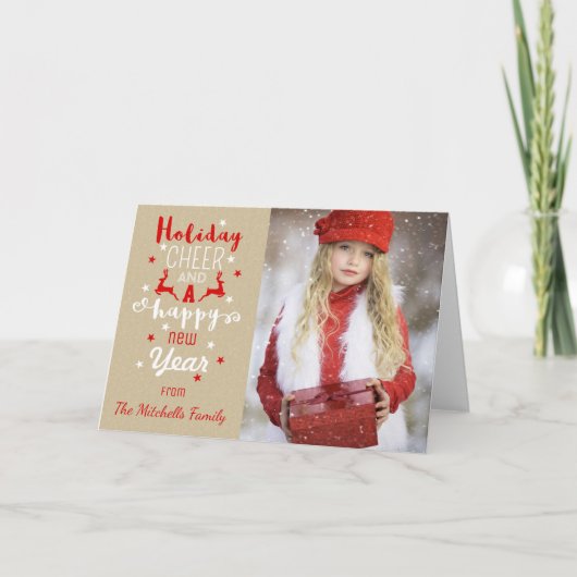 クリ素朴スマスクラフト紙レッドホワイトタイポグラフィ シーズンカード (正面)