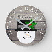 クリ素朴スマスファームウッフェイクド雪だるま ラウンド壁時計 (正面)