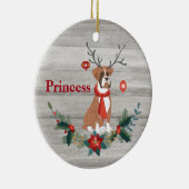 クリ素朴スマス·ボクサー犬と緑の〔雄ジカの〕枝角 セラミックオーナメント (右)