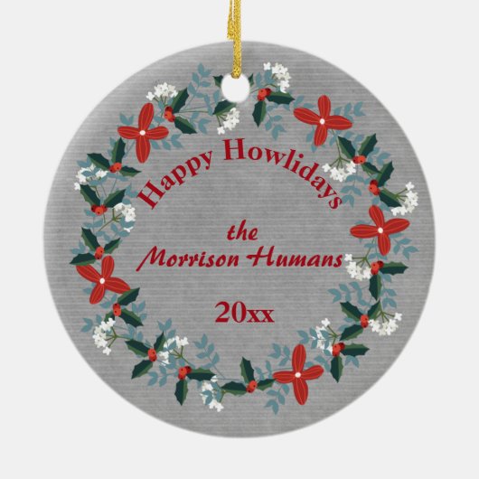 クリ素朴スマス·ボクサー犬と緑の〔雄ジカの〕枝角 セラミックオーナメント (裏面)