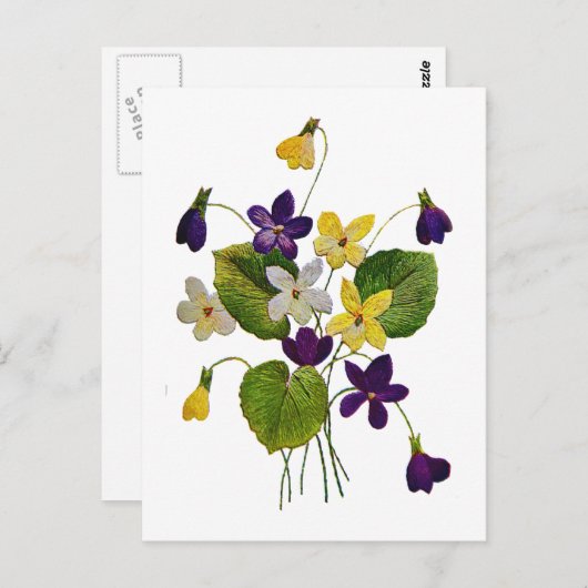 クルエル刺繍で仕上げた野生のすみれの花 ポストカード (正面/裏面)