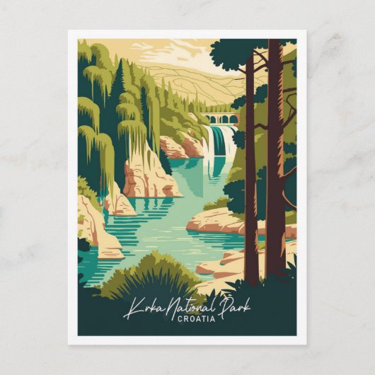 クルカクロアチアアートトラベルヴィンテージイラストレーション ポストカード (正面)