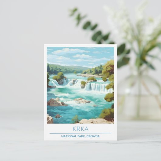 クルカ国立公園クロアチアアートヴィンテージトラベル ポストカード (スタンド正面)