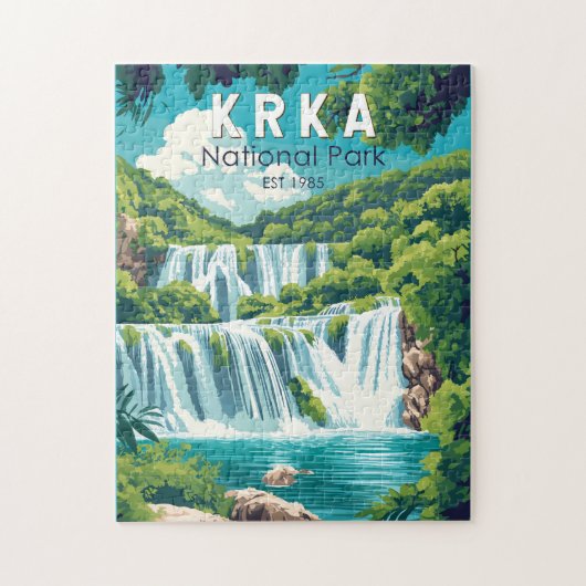 クルカ国立公園クロアチアトラベルアートヴィンテージ ジグソーパズル (縦)