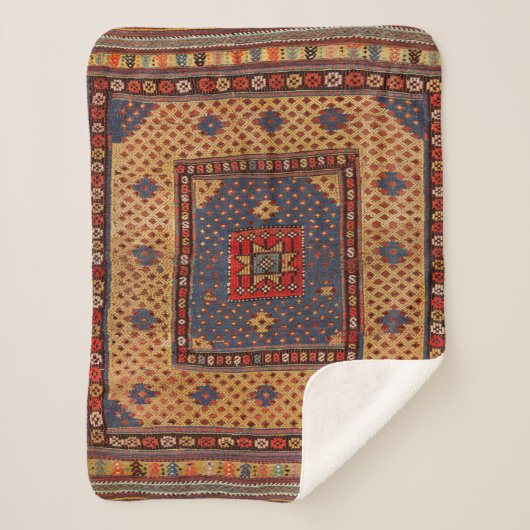 クルドサフレダークタンイエローブルー  シェルパブランケット (正面)