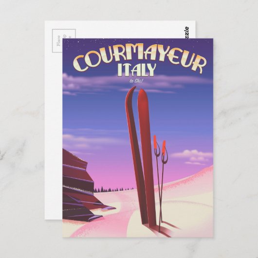 クルマイタリアンーのスキー ポストカード (正面/裏面)