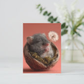 クルミの殻で眠る愛らしいベビーマウス ポストカード (スタンド正面)