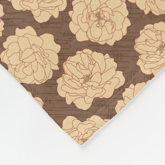 クルミの茶色のバロックバラ – シームレスなパターン。 フリースブランケット (角)