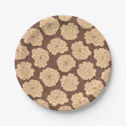 クルミの茶色のバロックバラ – シームレスなパターン。 ペーパープレート (正面)