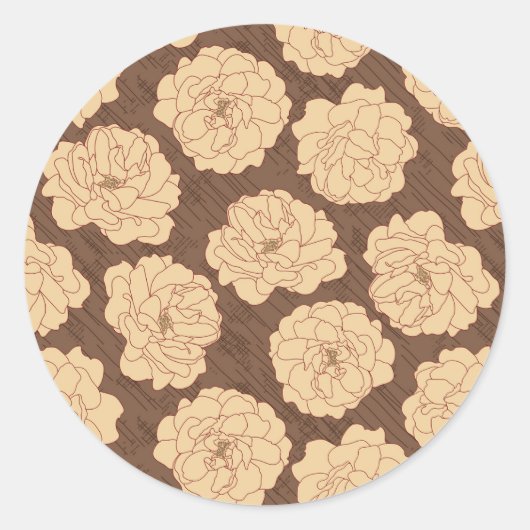 クルミの茶色のバロックバラ – シームレスなパターン。 ラウンドシール (正面)
