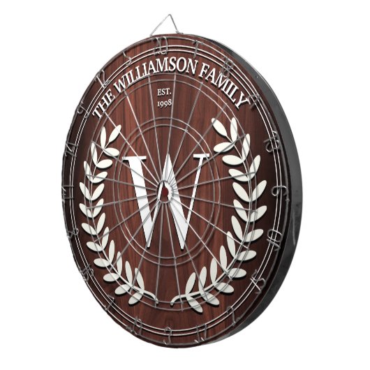 クルミフェイク木目モノグラムパーソナライズされた ダーツボード (正面右)