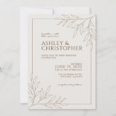 クルミモダンミの茶色の葉のアウトライン写真結婚 招待状 (正面)