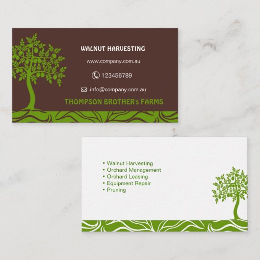 クルミ畑、農業、果樹園管理 名刺 (正面/裏面)