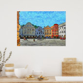 クルムロフの町の広場のビュー。 ポスター (キッチン)