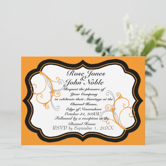 クルリ-QアイボリーB (オレンジ)結婚式招待状 招待状 (スタンド正面)