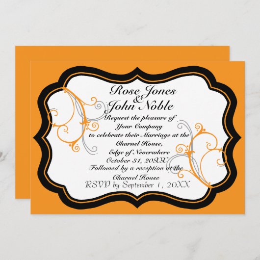 クルリ-QアイボリーB (オレンジ)結婚式招待状 招待状 (正面/裏面)