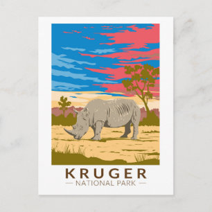 クルーガー国立公園ホワイトライノセロス旅行アート ポストカード