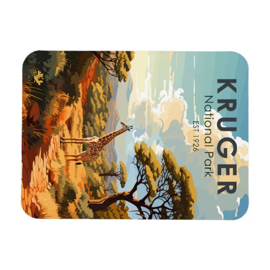 クルーガー国立公園南アフリカ共和国キリンヴィンテージ マグネット (横)