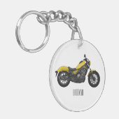 クルーザーのオートバイの漫画イラストレーション キーホルダー (正面左)