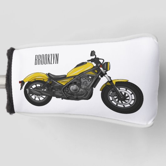 クルーザーのオートバイの漫画イラストレーション ゴルフヘッドカバー (正面)