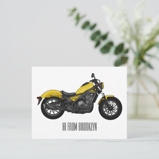 クルーザーのオートバイの漫画イラストレーション ポストカード (スタンド正面)