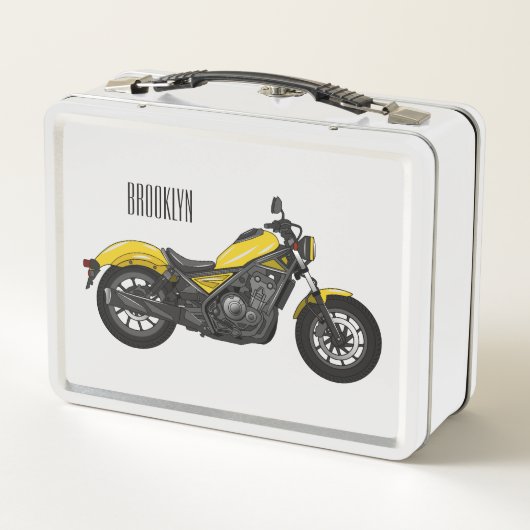 クルーザーのオートバイの漫画イラストレーション メタルランチボックス (裏面)