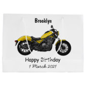 クルーザーのオートバイの漫画イラストレーション ラージペーパーバッグ (裏面)