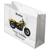 クルーザーのオートバイの漫画イラストレーション ラージペーパーバッグ (正面アングル)