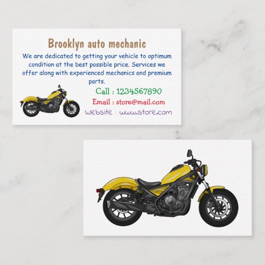 クルーザーのオートバイの漫画イラストレーション 名刺 (正面/裏面)