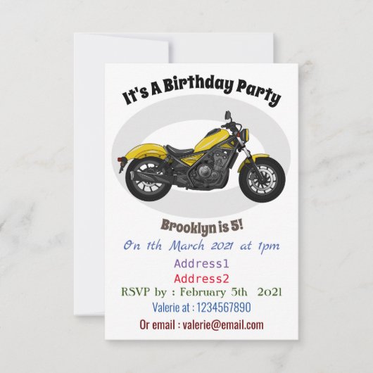 クルーザーのオートバイの漫画イラストレーション 招待状 (正面)