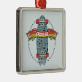 クルーザースケートボードスティックポケタトゥーデザイン メタルオーナメント (右)