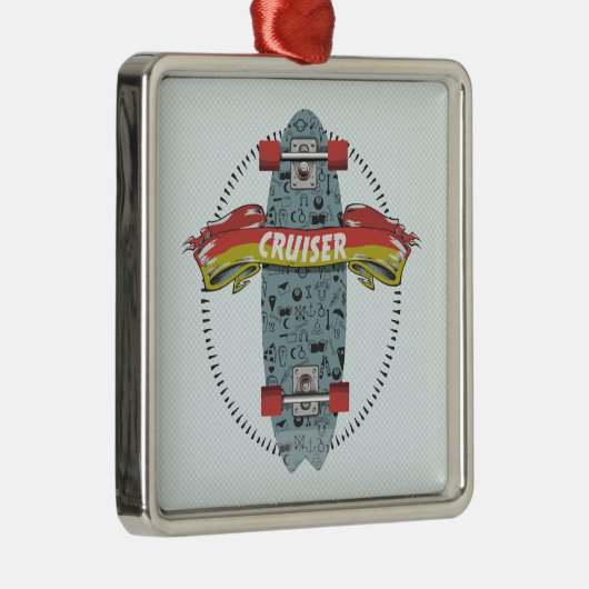 クルーザースケートボードスティックポケタトゥーデザイン メタルオーナメント (右)