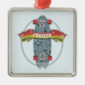 クルーザースケートボードスティックポケタトゥーデザイン メタルオーナメント (正面)