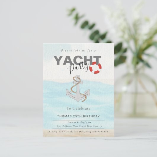 クルーザー ヨット ボート バースデー パーティー ポストカード (スタンド正面)
