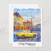 クルージナポカルーマニア旅行水の色の手描き ポストカード (正面/裏面)