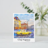 クルージナポカルーマニア旅行水の色の手描き ポストカード (スタンド正面)