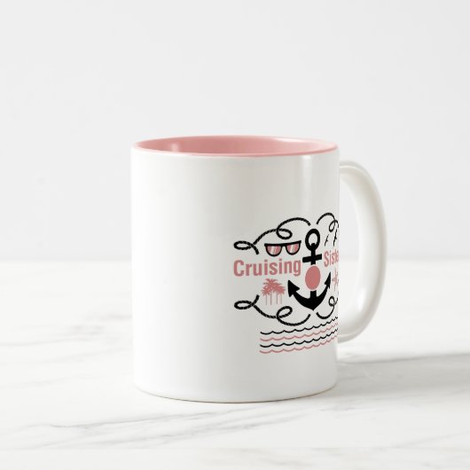 クルージングの姉妹のおもしろいな休日の遊航船のギフト ツートーンマグカップ (正面右)