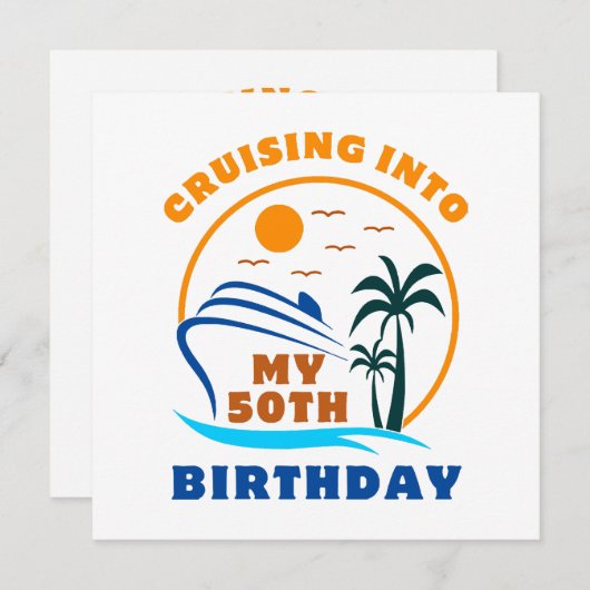 クルージングを私の50誕生日ボートに 招待状 (正面/裏面)