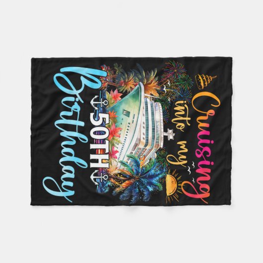 クルージングインマイ50誕生日ファミリークルーズ50 Bi フリースブランケット (正面(横))