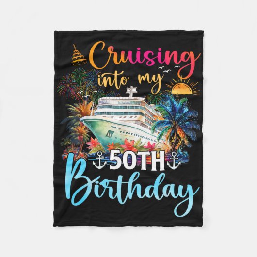 クルージングインマイ50誕生日ファミリークルーズ50 Bi フリースブランケット (正面)