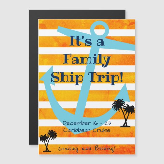 クルージングステートルームドアマグネットオレンジ色の背景 マグネット招待状 (正面/裏面)