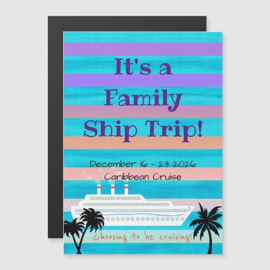 クルージングステートルームドアマグネットパープルとオレンジ マグネット招待状 (正面/裏面)