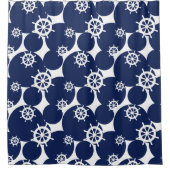 クルージングズホイール航海のブルーとホワイト シャワーカーテン (正面)