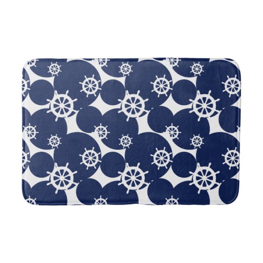 クルージングズホイール航海のブルーとホワイト バスマット (正面)
