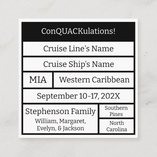 クルージングダックスクルーズキャプテンダック コーリングカード (裏面)