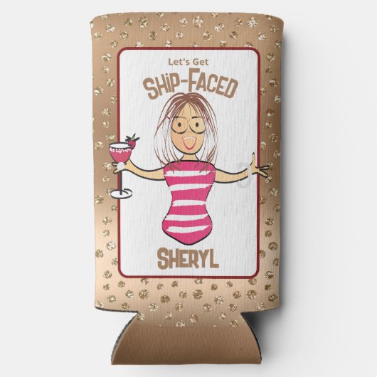 クルーズおもしろいビーチガーリー休暇のための彼女の飲み物 スリム缶クーラー (裏面)