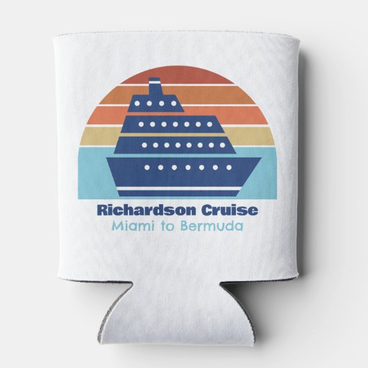 クルーズカッコいいシップ家族旅行サンセットパーソナライズされた 缶クーラー (裏面)